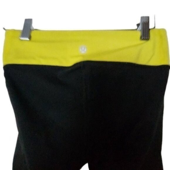 Lululemon‎ Journey Crop Black Yellow Mesh Leggings S Small 4 - Picture 11 of 14